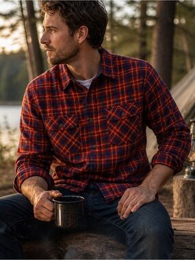 Duluth Trading Co Plaid Flannel Shirt Men’s Medium Button Front